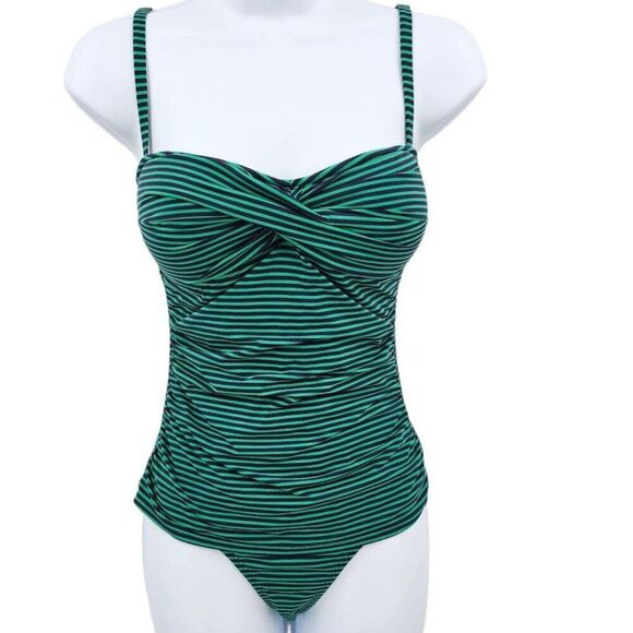 Tommy Bahama Green Navy Stripe One Piece Swimsuit 6 - Picture 1 of 6